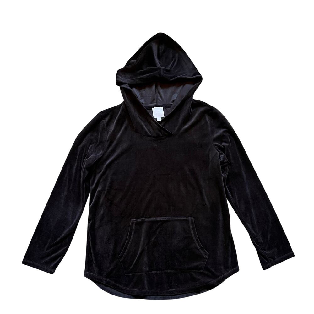 Sunday Velour Hoodie Women's Medium Black Relaxed Pullover Soft Cozy Relaxed Fit